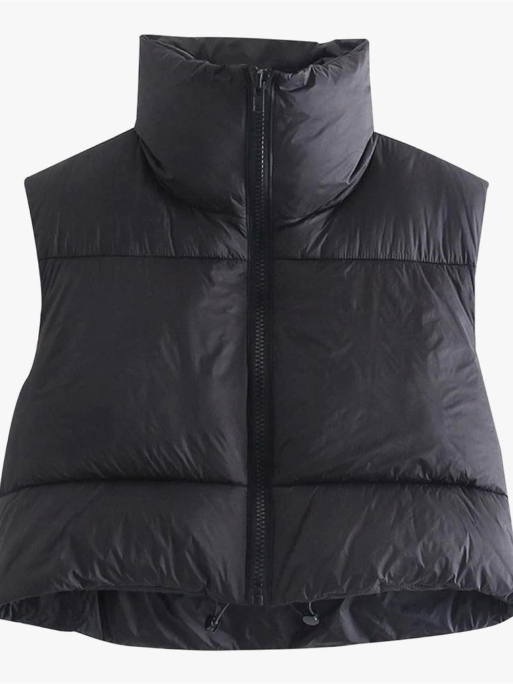 Cropped Black Puffer Vest - High Collar
